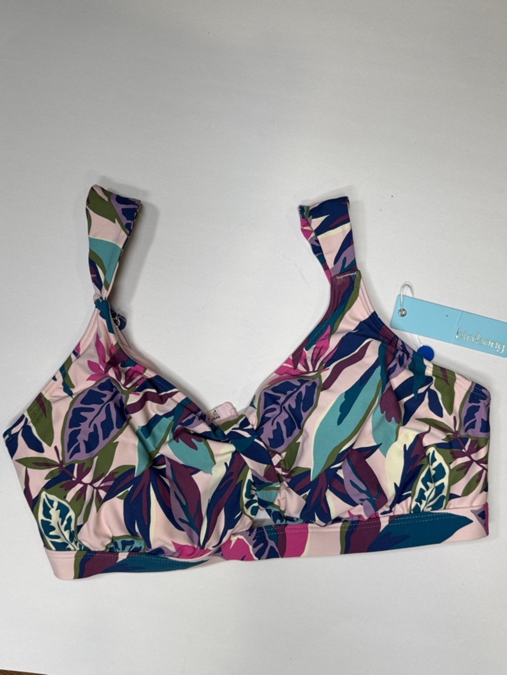 Tropical Leaf Print Swimsuit Top in Pink, Teal & Purple